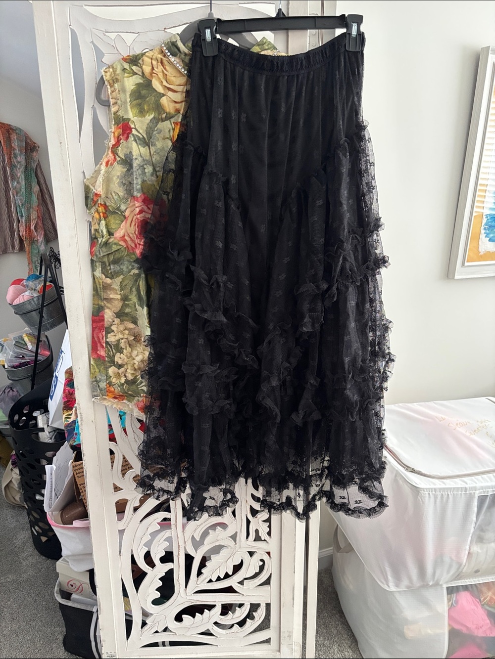 Black Tiered Ruffle Midi Skirt - Women